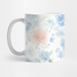 Watercolor Peachy and Light Blue Roses Flower Art Mug